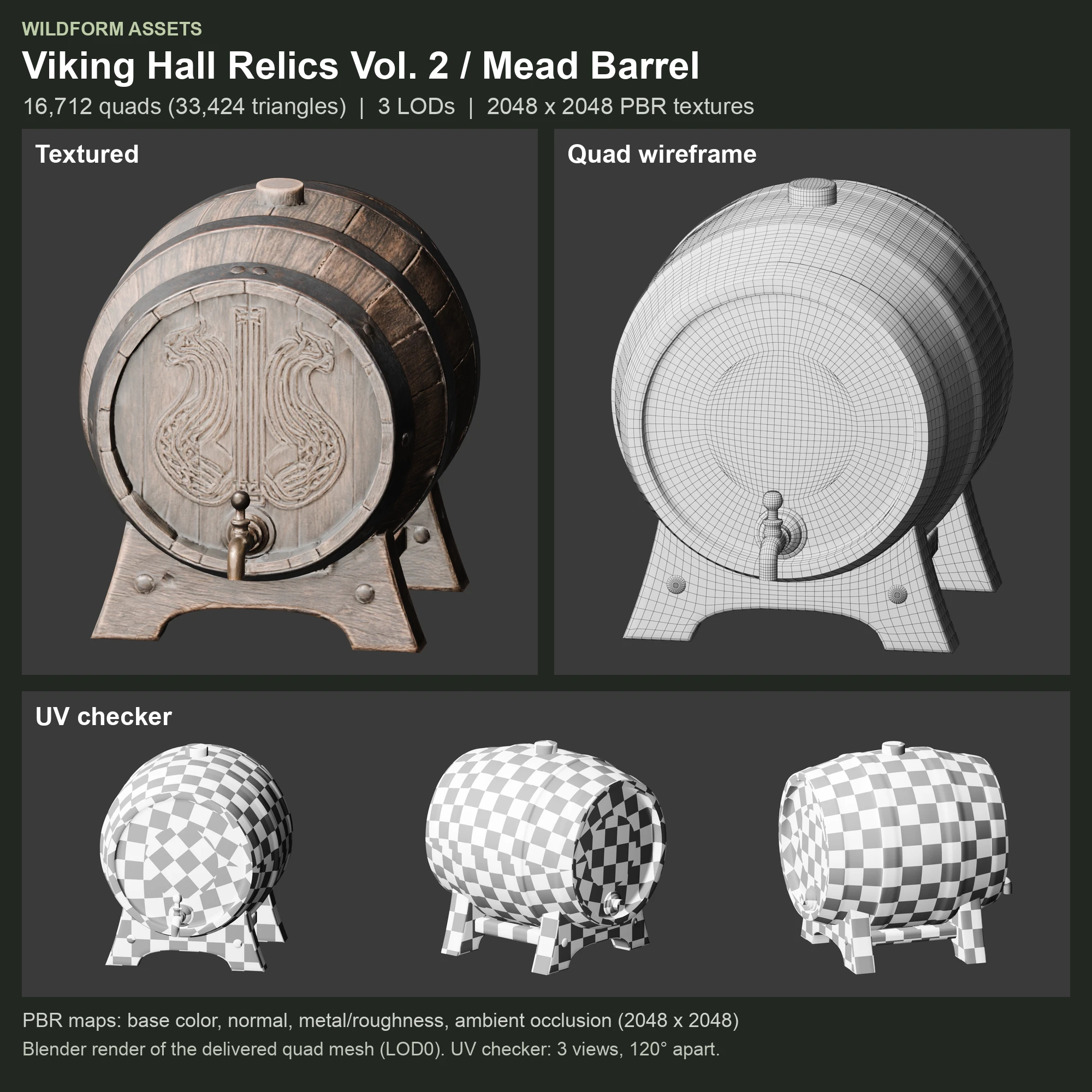 Mead Barrel: Model, wireframe and UVs