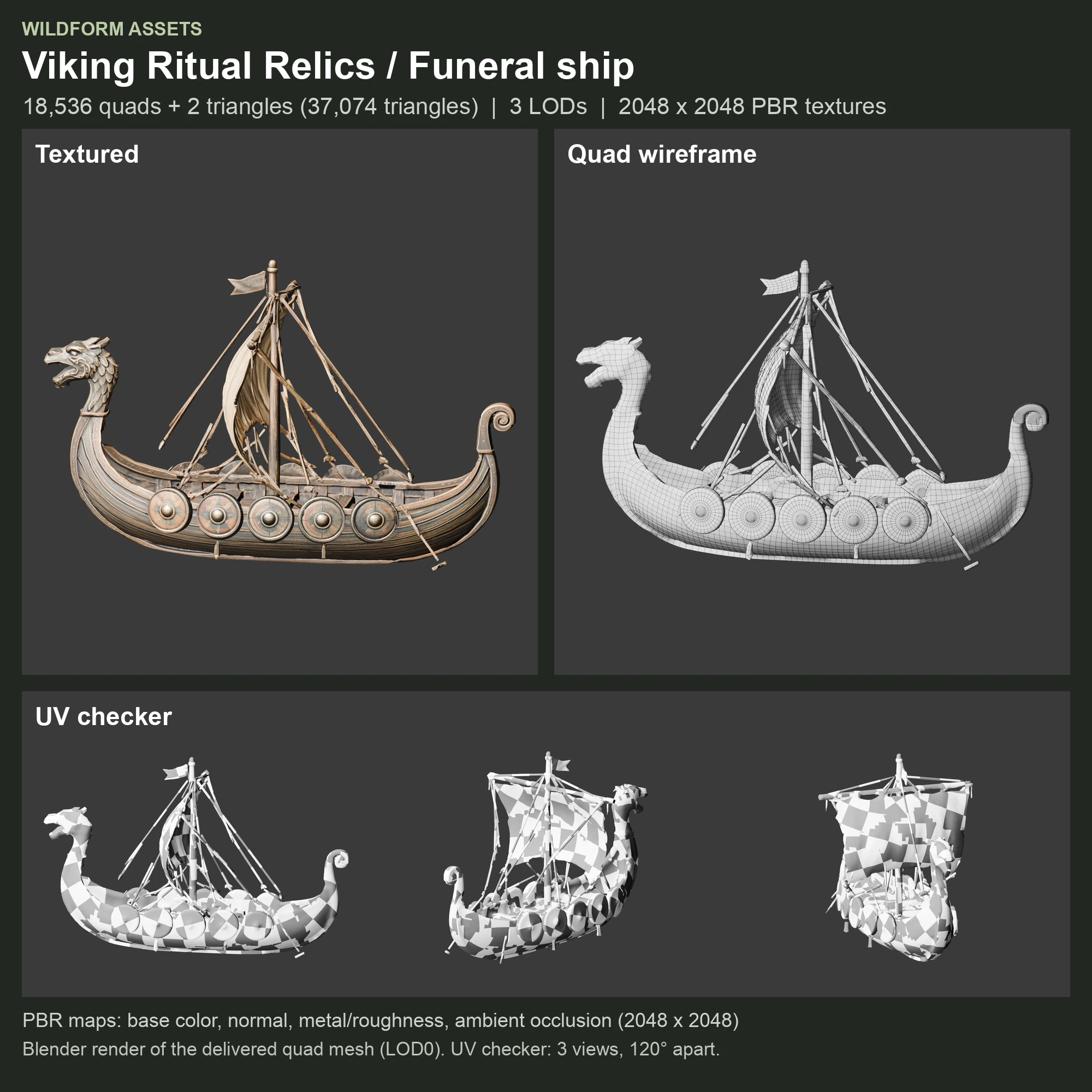 Funeral ship: Model, wireframe and UVs