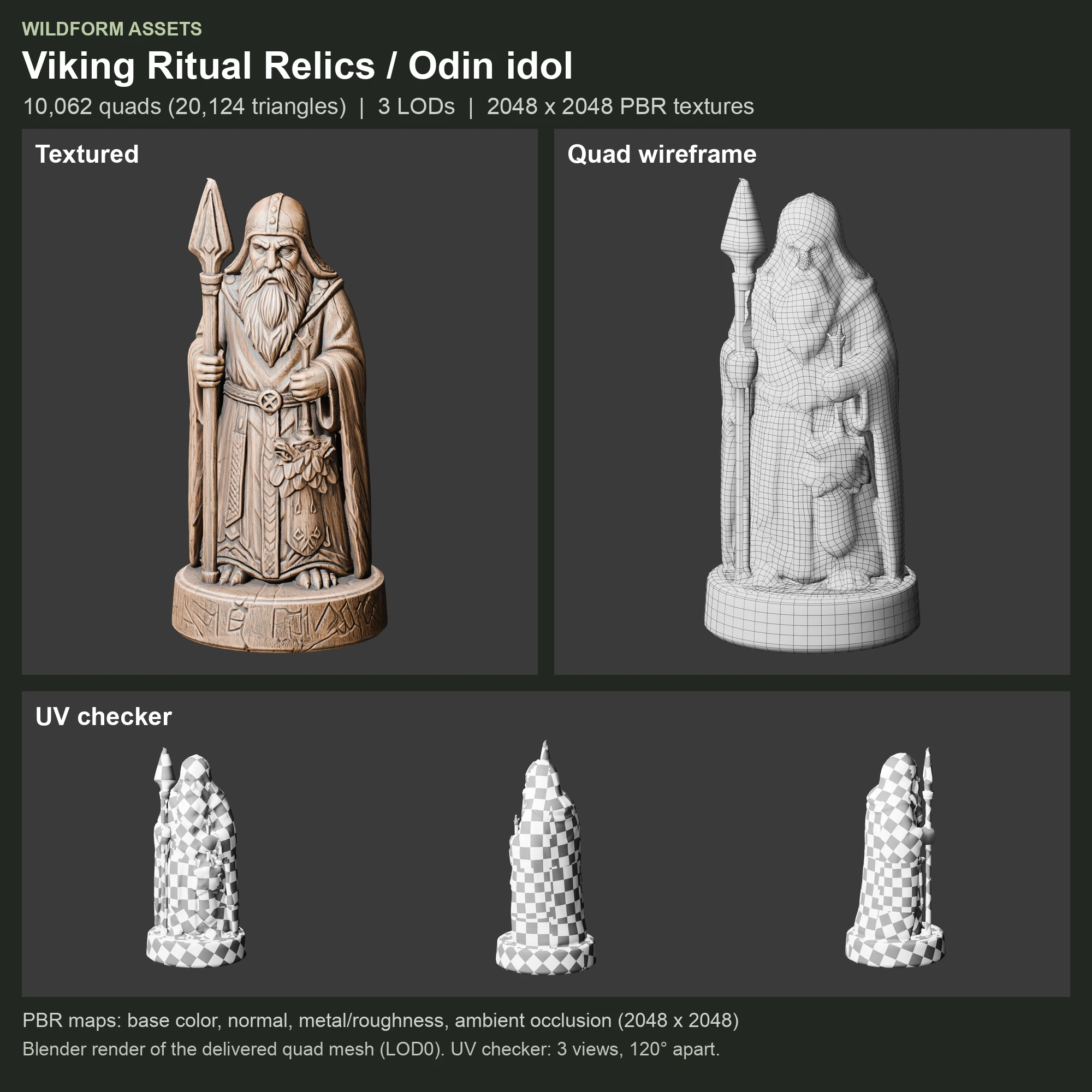 Odin idol: Model, wireframe and UVs