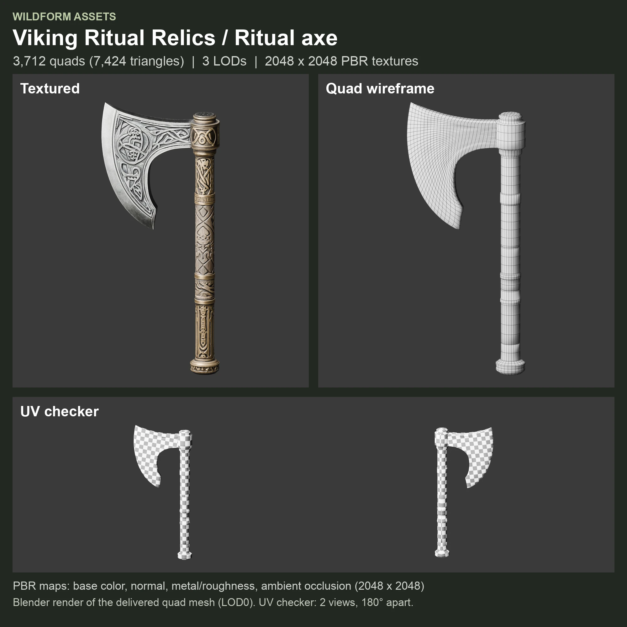 Ritual axe: Model, wireframe and UVs