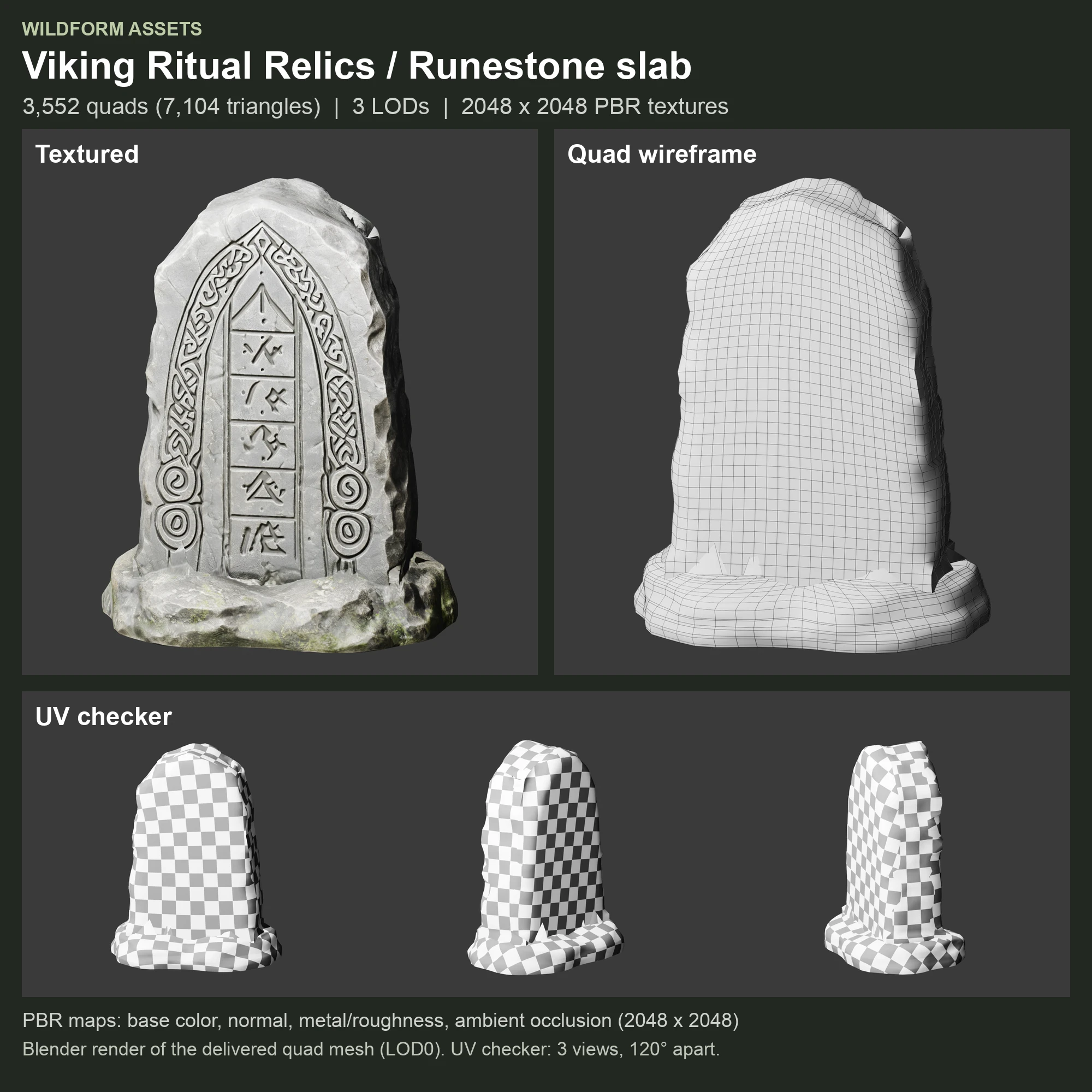 Runestone slab: Model, wireframe and UVs