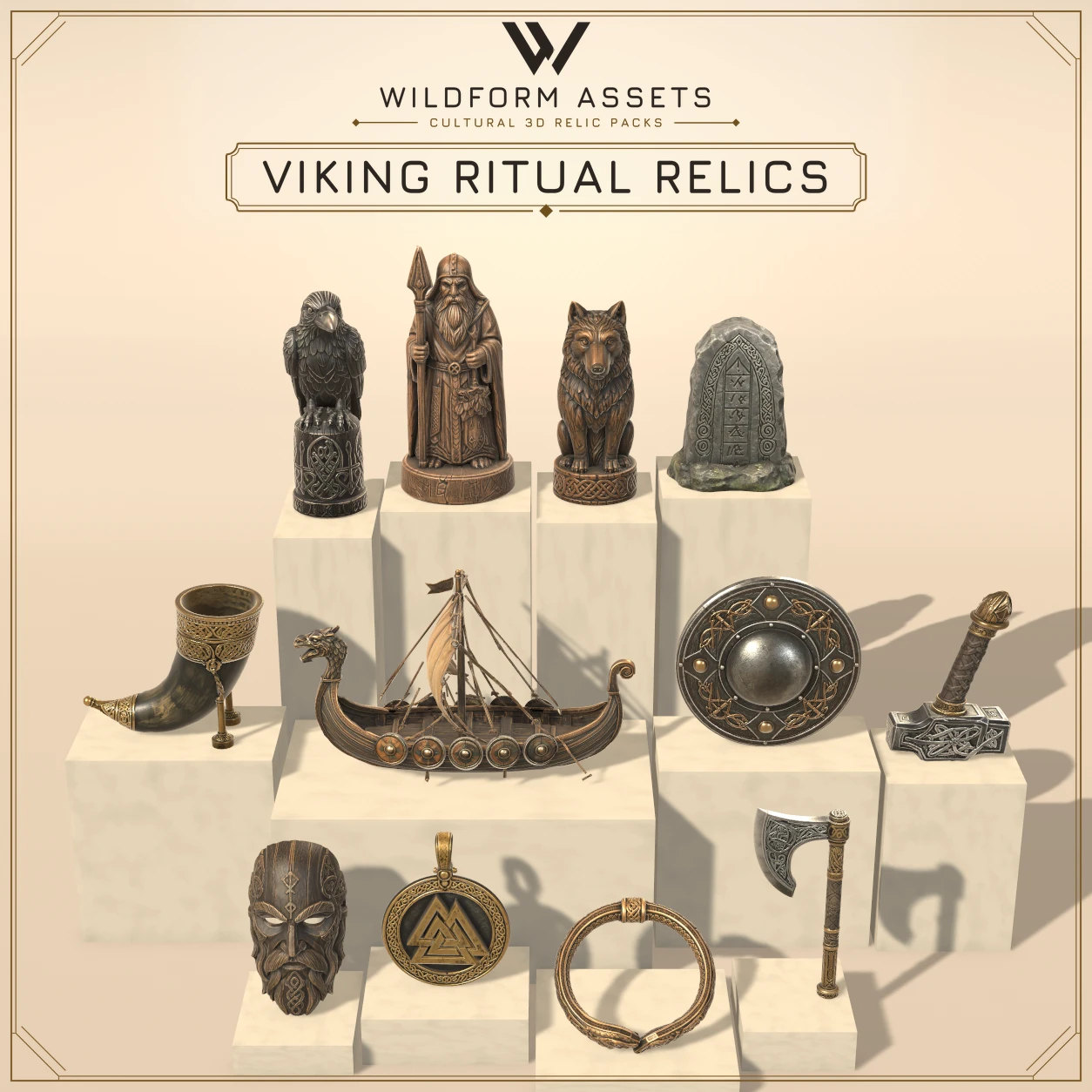 Wildform Assets Viking Ritual Relics preview with twelve Norse ritual props
